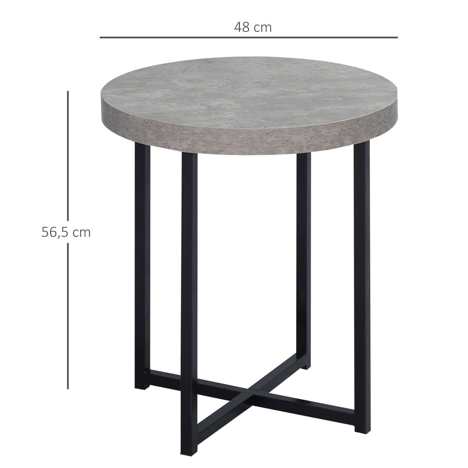 Runt sidobord i betonglook med öppen hylla, grå MDF