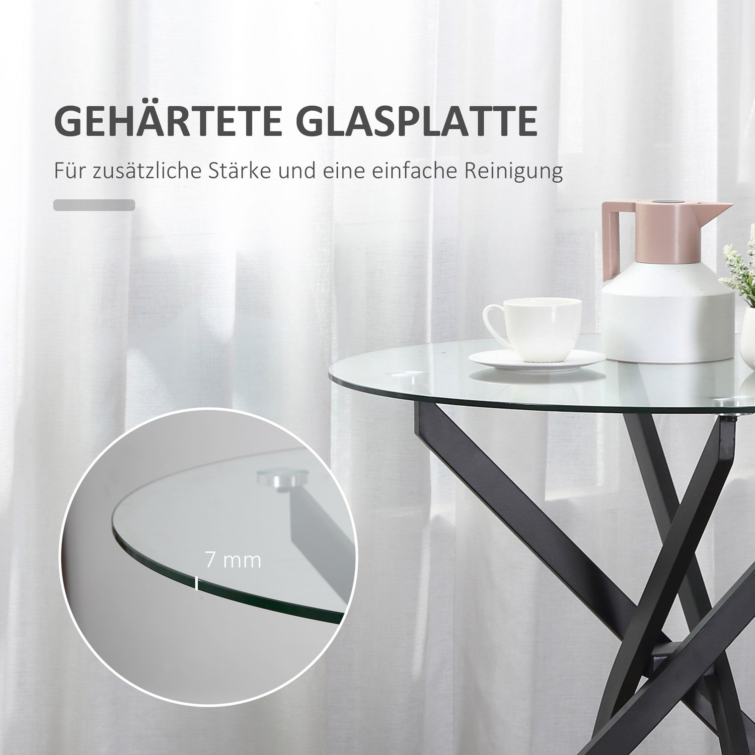 Runt soffbord i glas – svart, metallstomme, 80 cm