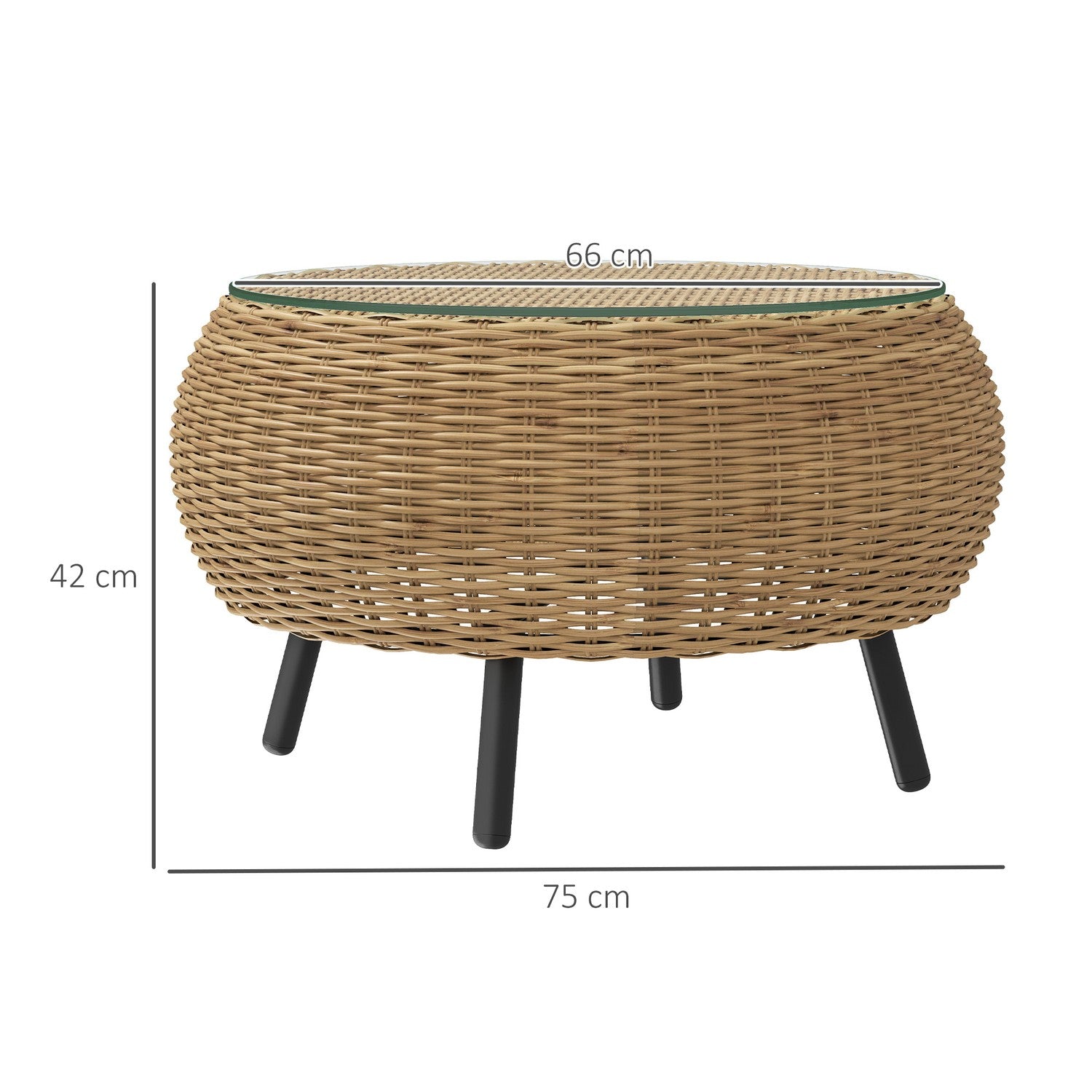 Kulatý konferenční stolek z polyratanu se skleněnou deskou – Ø75 x 42 cm