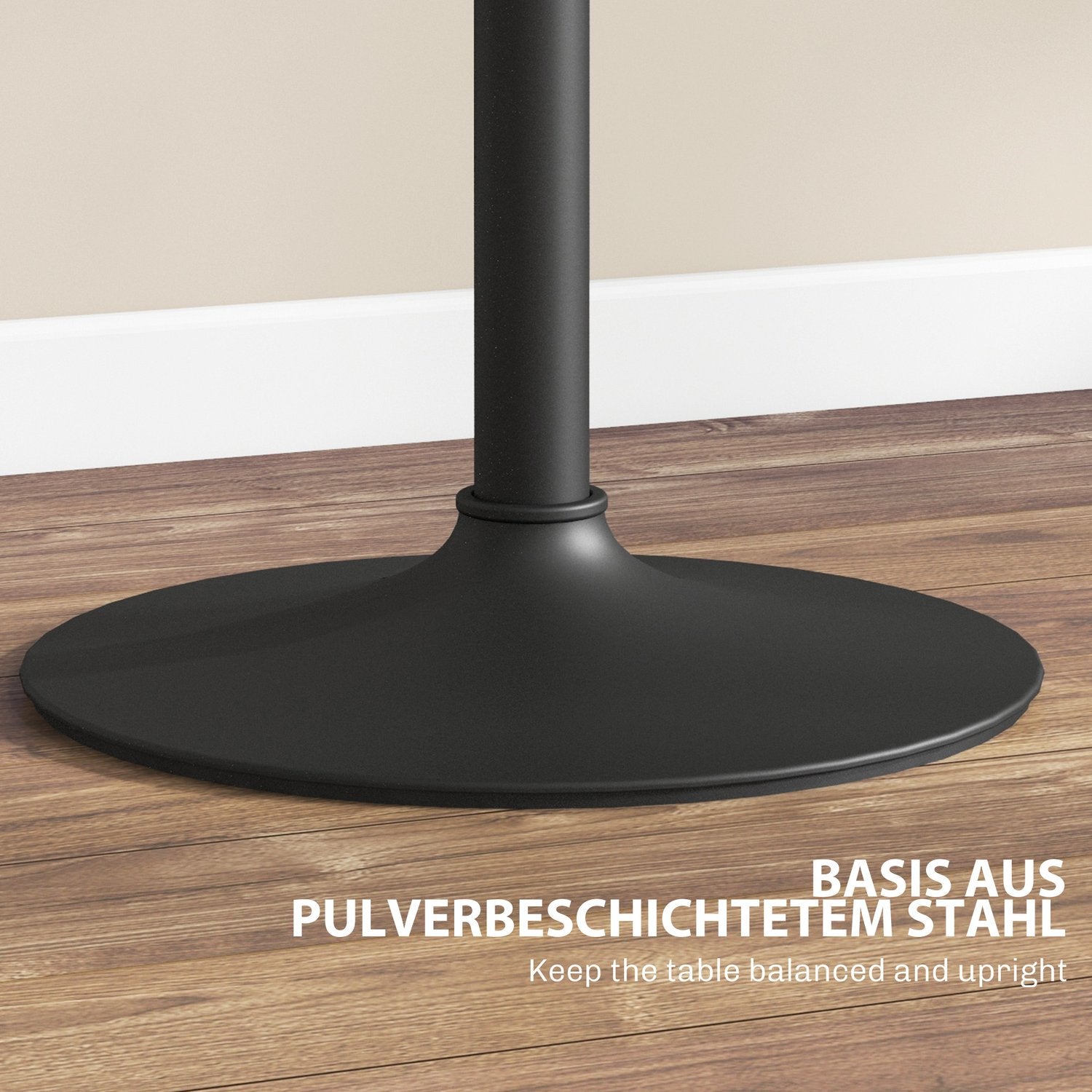 Runt svart matbord, marmor-look – justerbart Ø60 x 68-93,5 cm