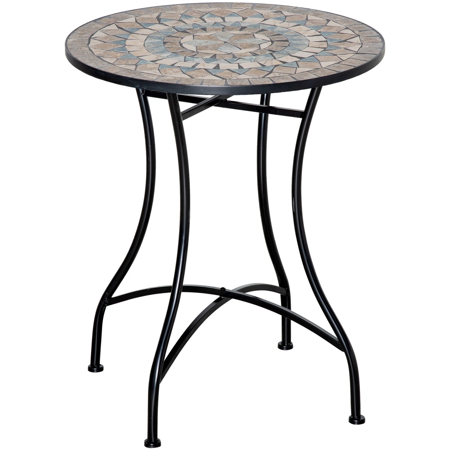 Runt trädgårdsbord i mosaik – Keramik, metall Ø60cm