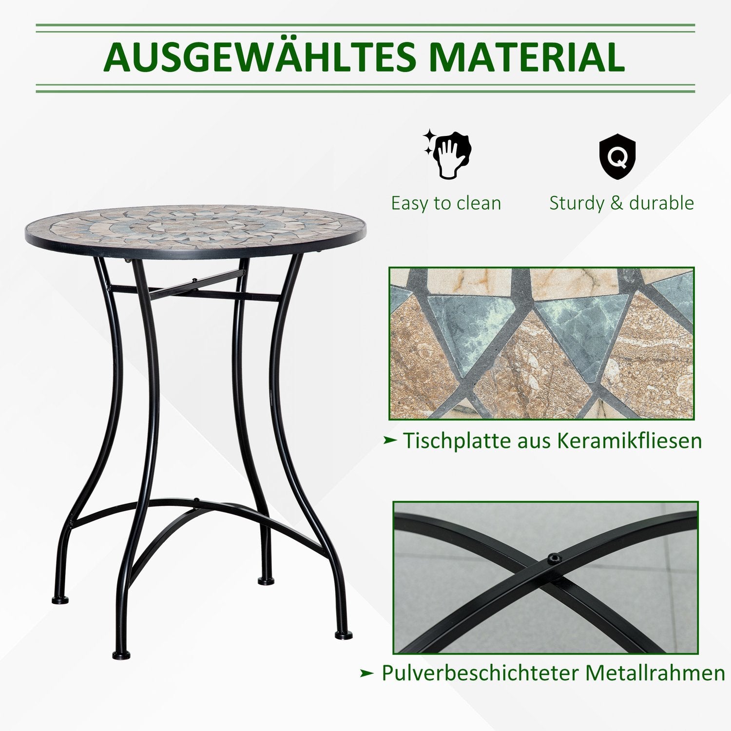 Runt trädgårdsbord i mosaik – Keramik, metall Ø60cm