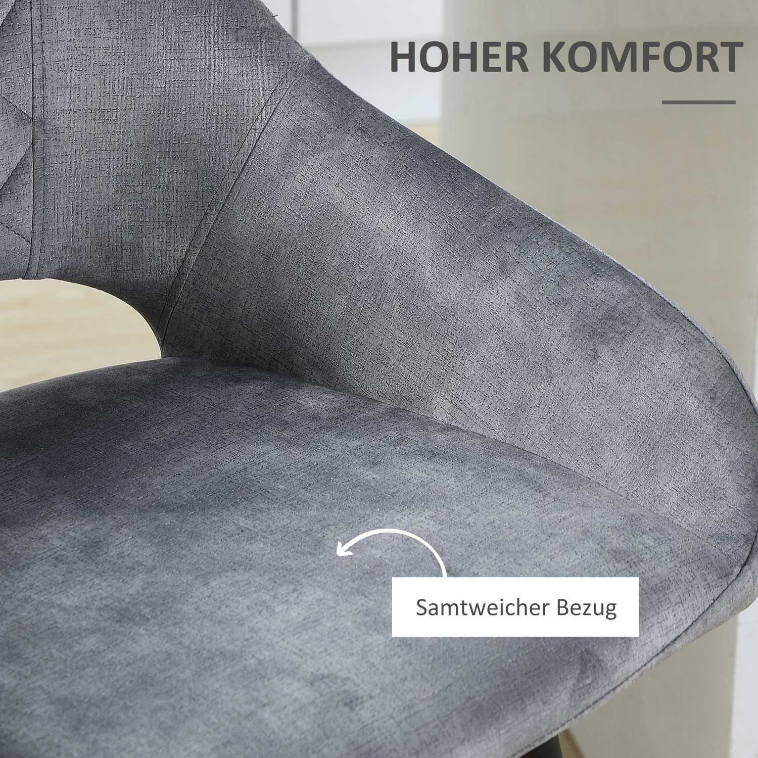 Sammetsbarstolar Set om 2, stålgrå, med fotstöd