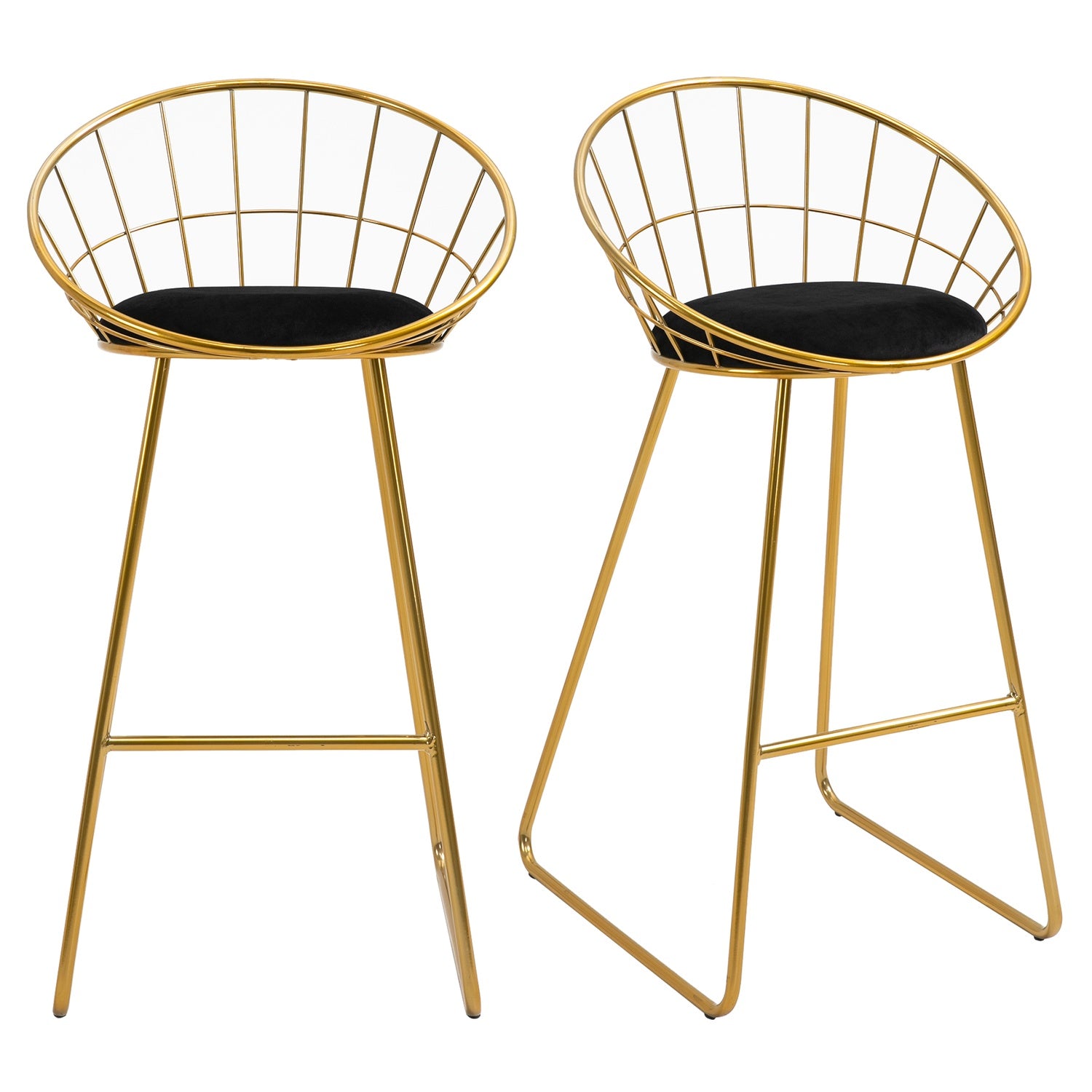 Sammetsbarstolsset, kökspallar med ryggstöd, guld/svart