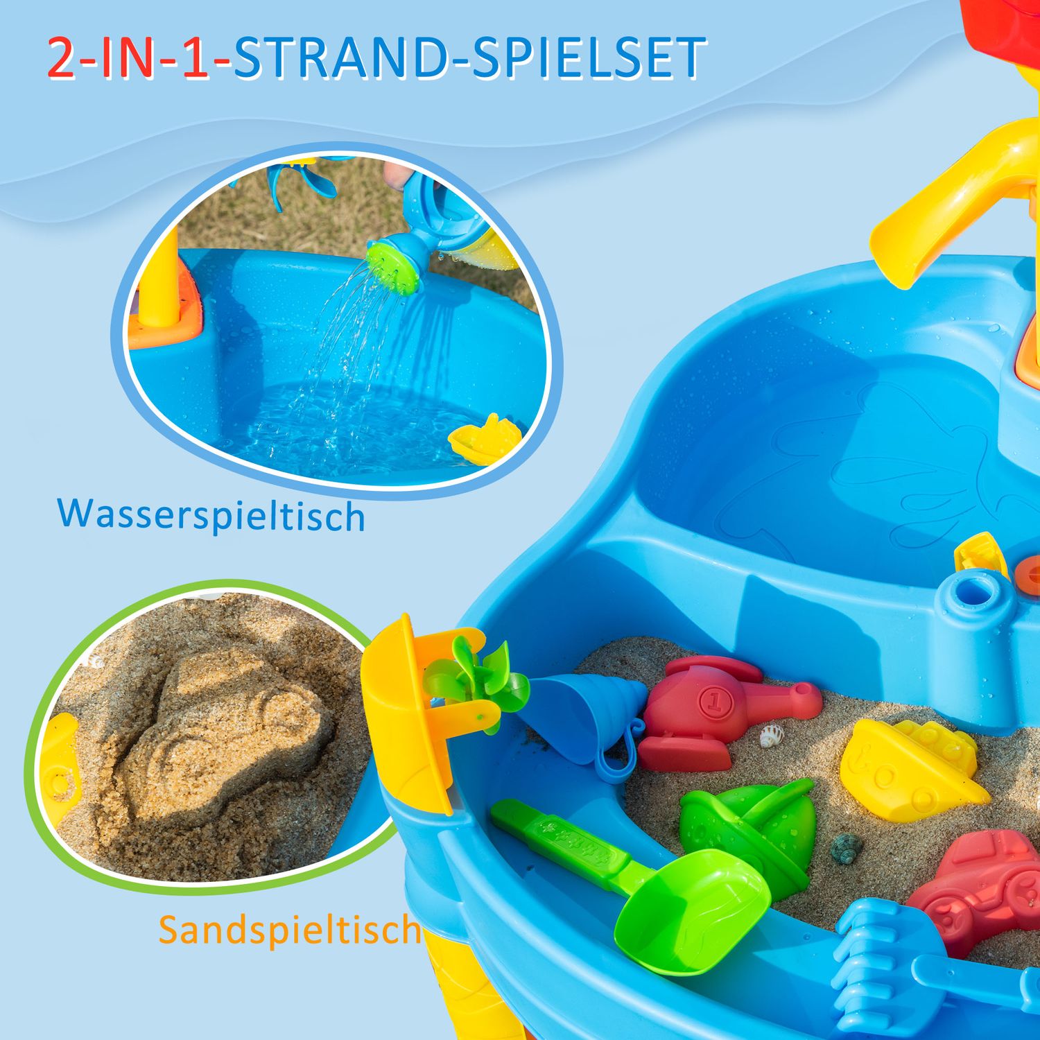 Sand & vatten lekbord för barn, 25 st, parasoll ingår