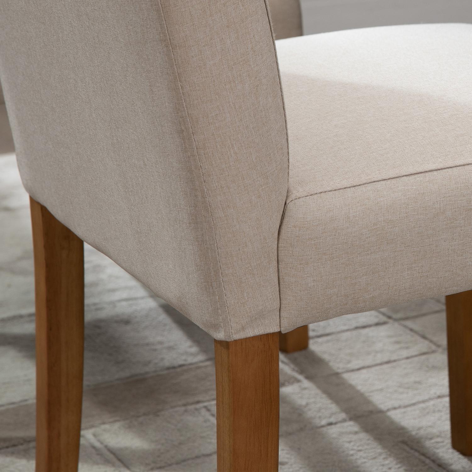 Set med 2 beige matstolar, vadderad sits, linneblandning