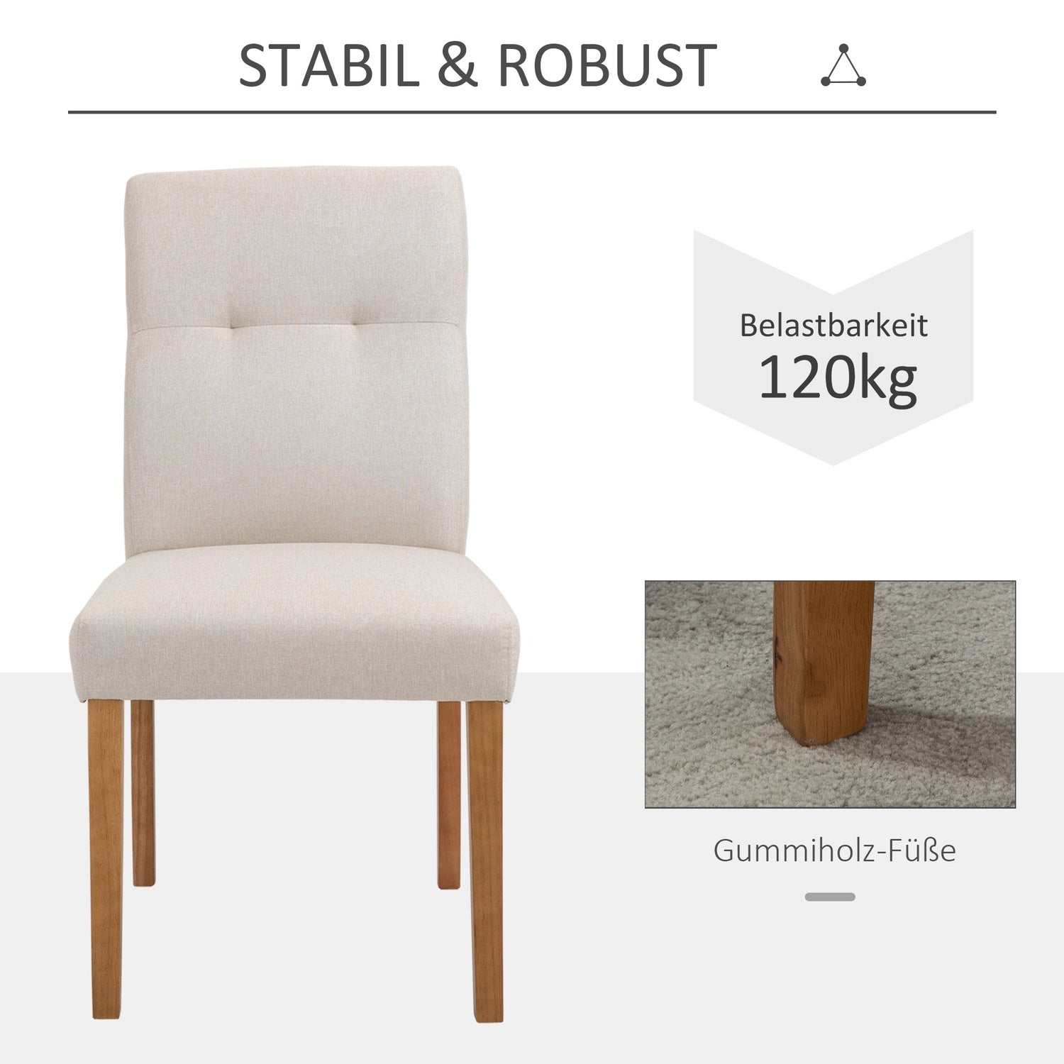 Set med 2 beige matstolar, vadderad sits, linneblandning