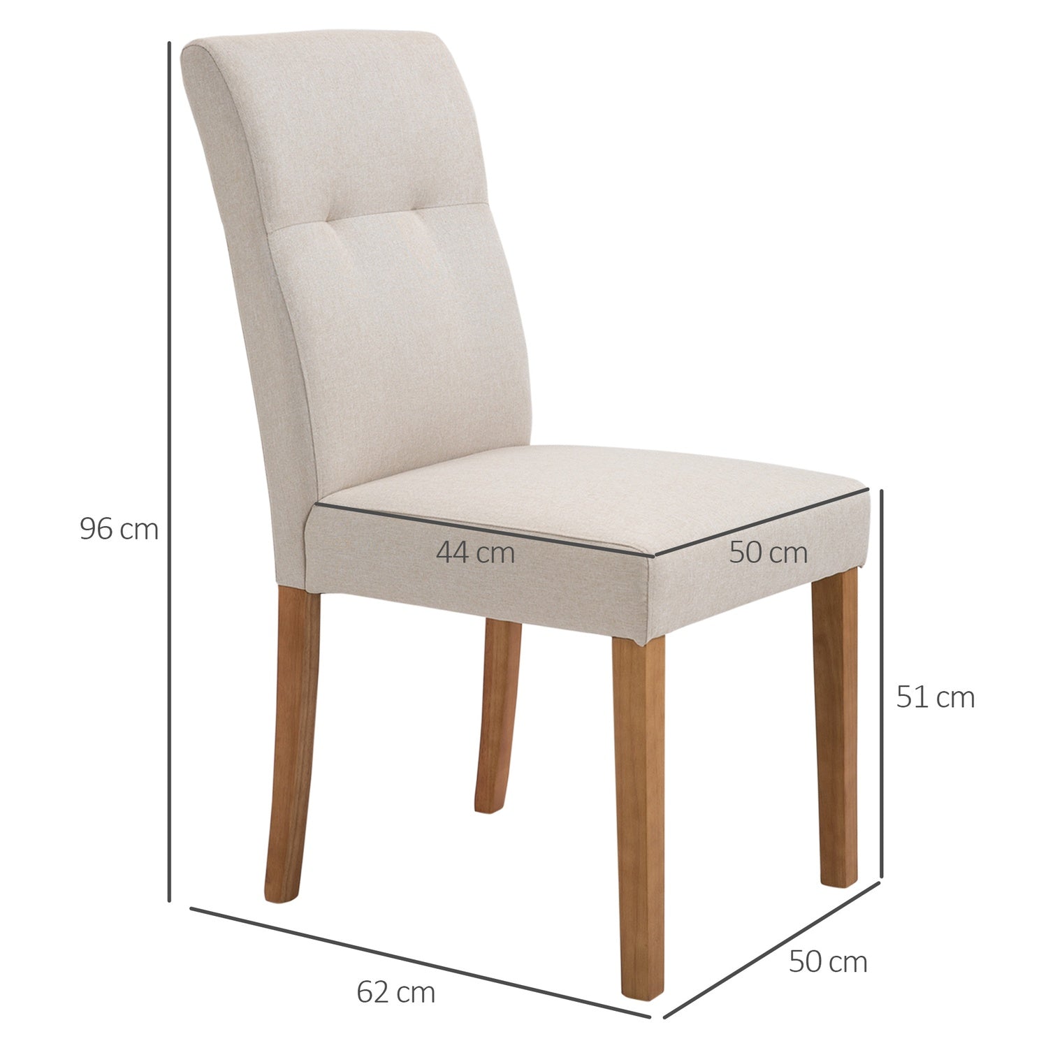 Set med 2 beige matstolar, vadderad sits, linneblandning