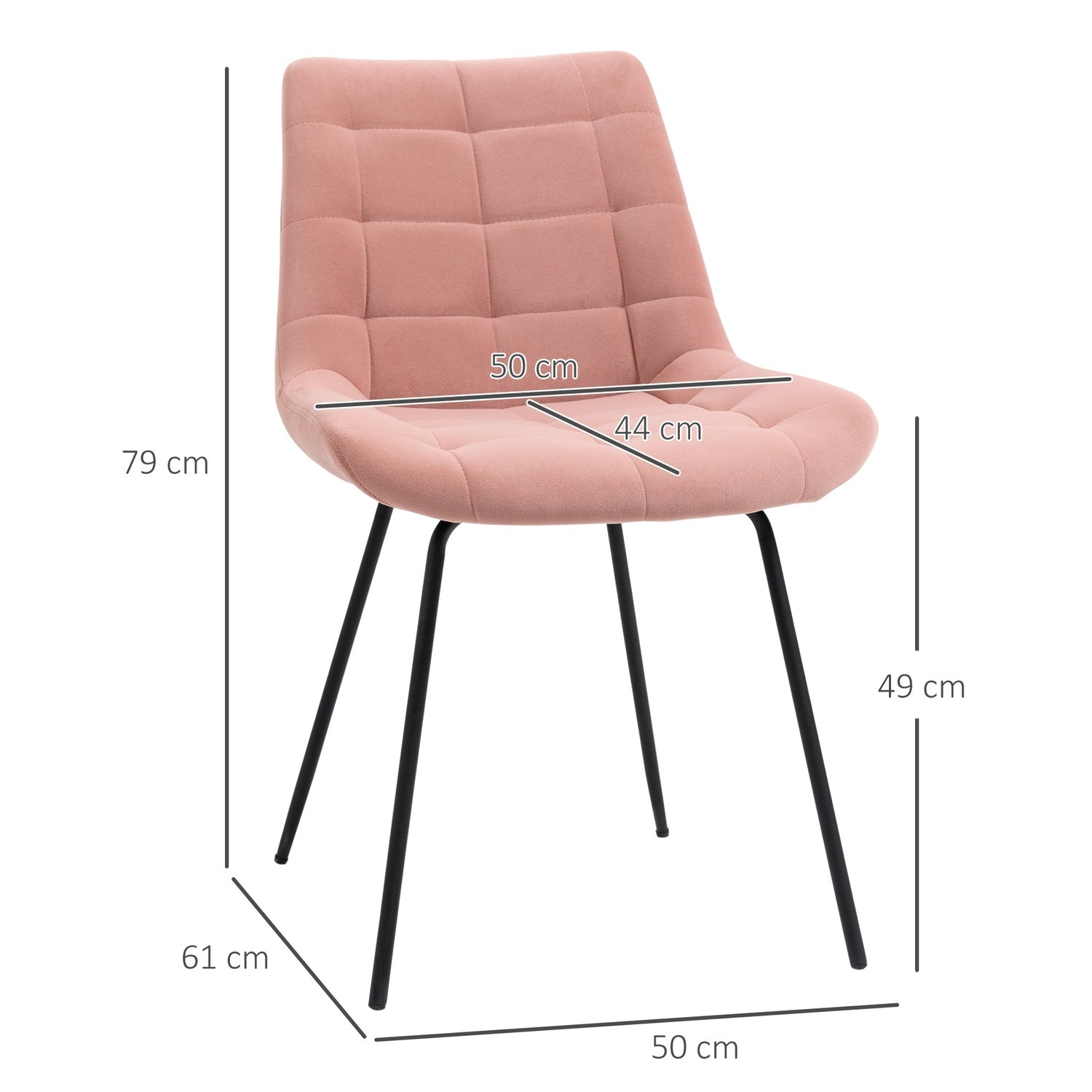 Set med 2 matstolar i sammet, rosa, retrodesign, stålben