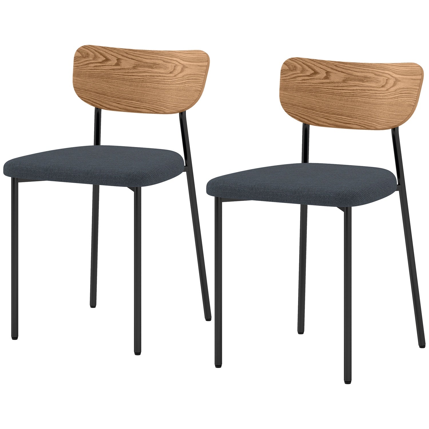 Set med 2 matstolar, linnelook, armlös design, metallben, grå