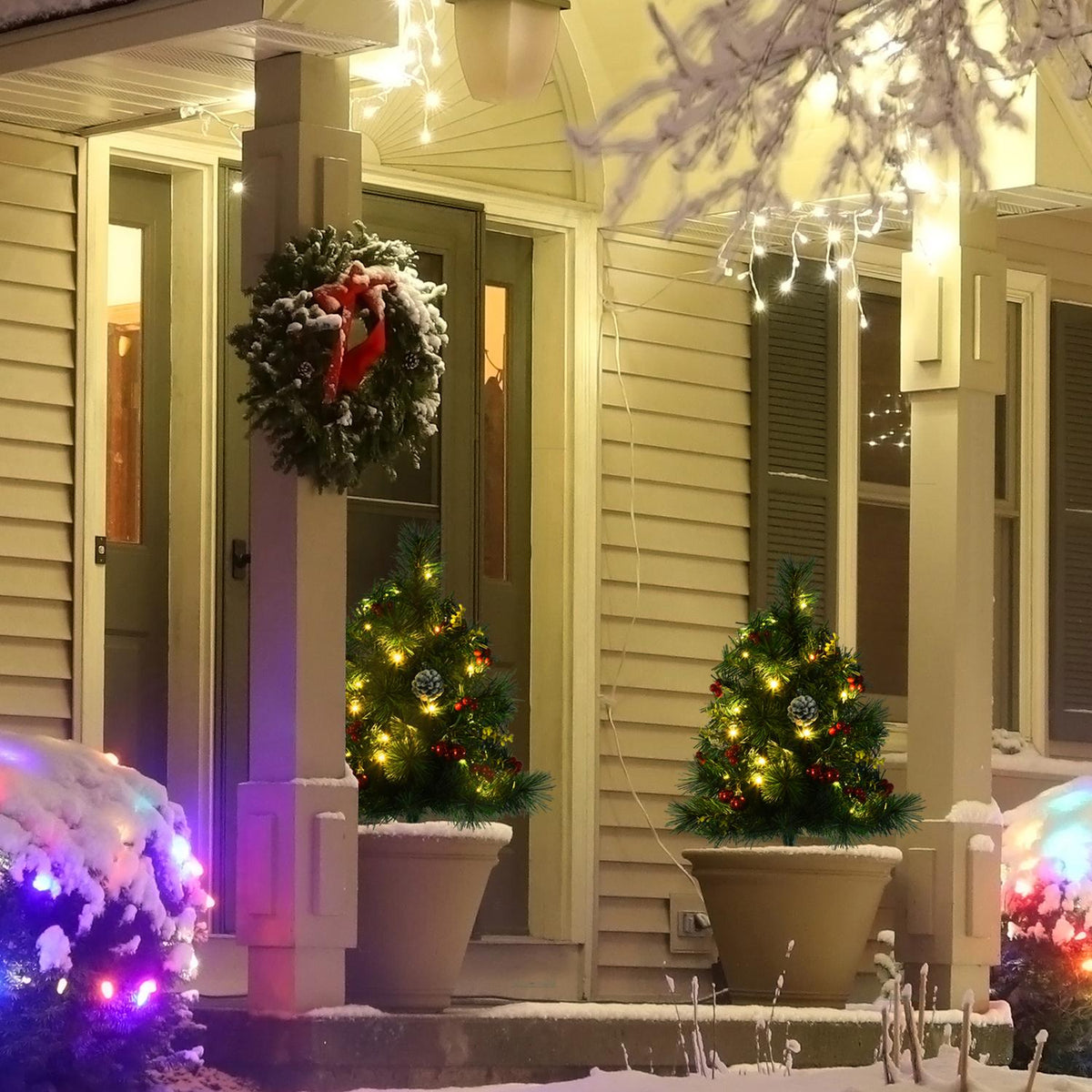 Sada 2 mini vánočních stromků s šiškami a LED světly