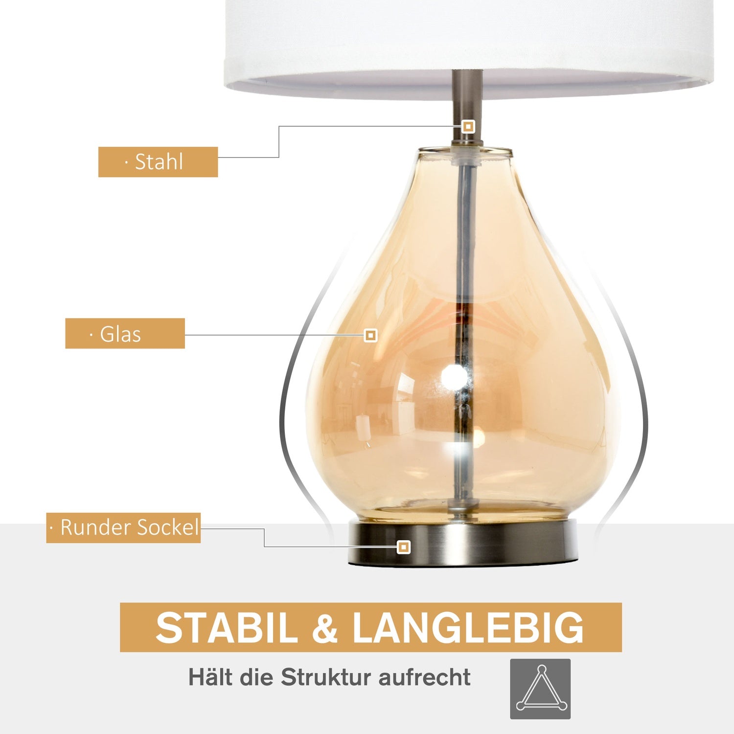 Set med 2 sängbordslampor - glas, linne, E27-sockel