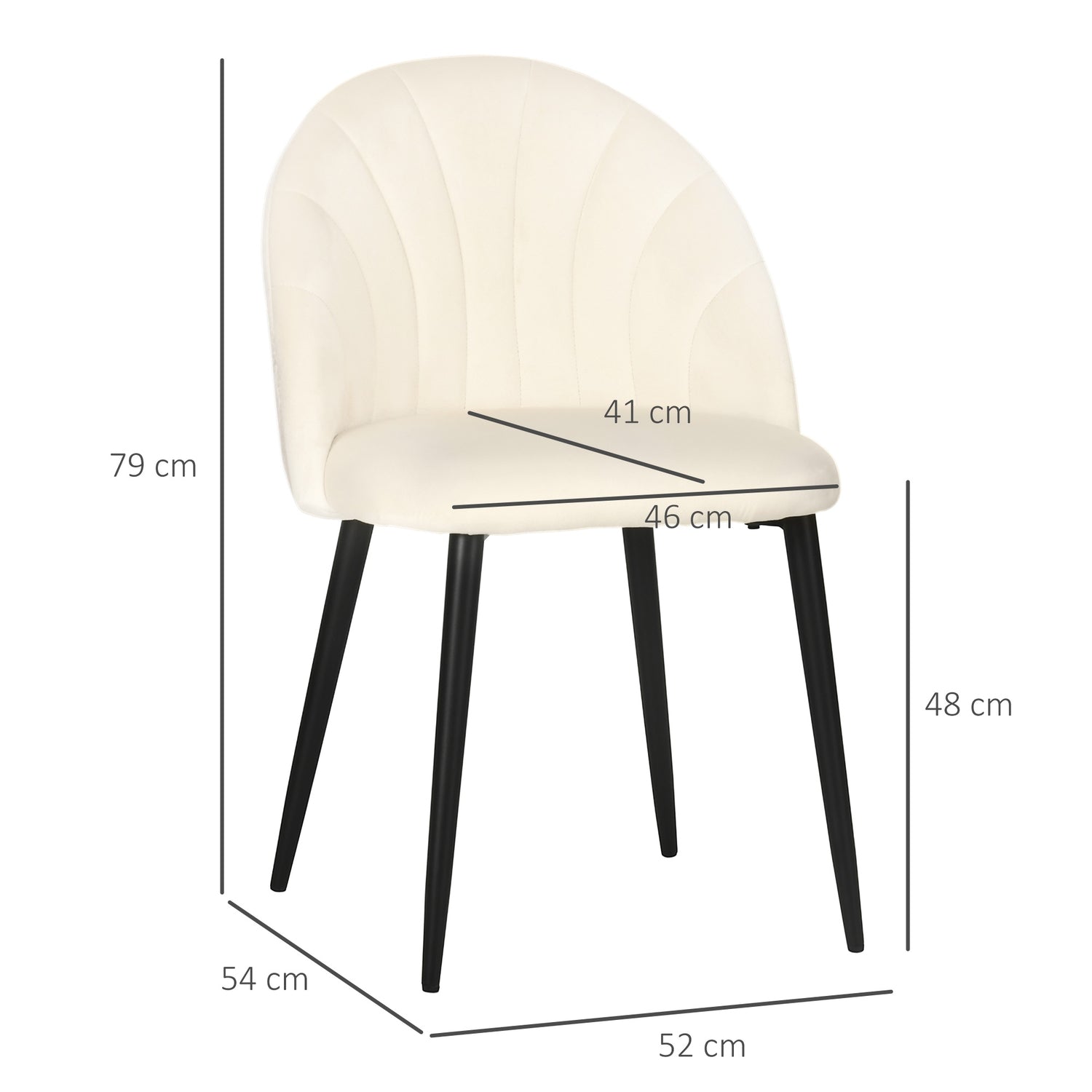 Set med 2 stoppade matstolar, Velvet Look, Cream