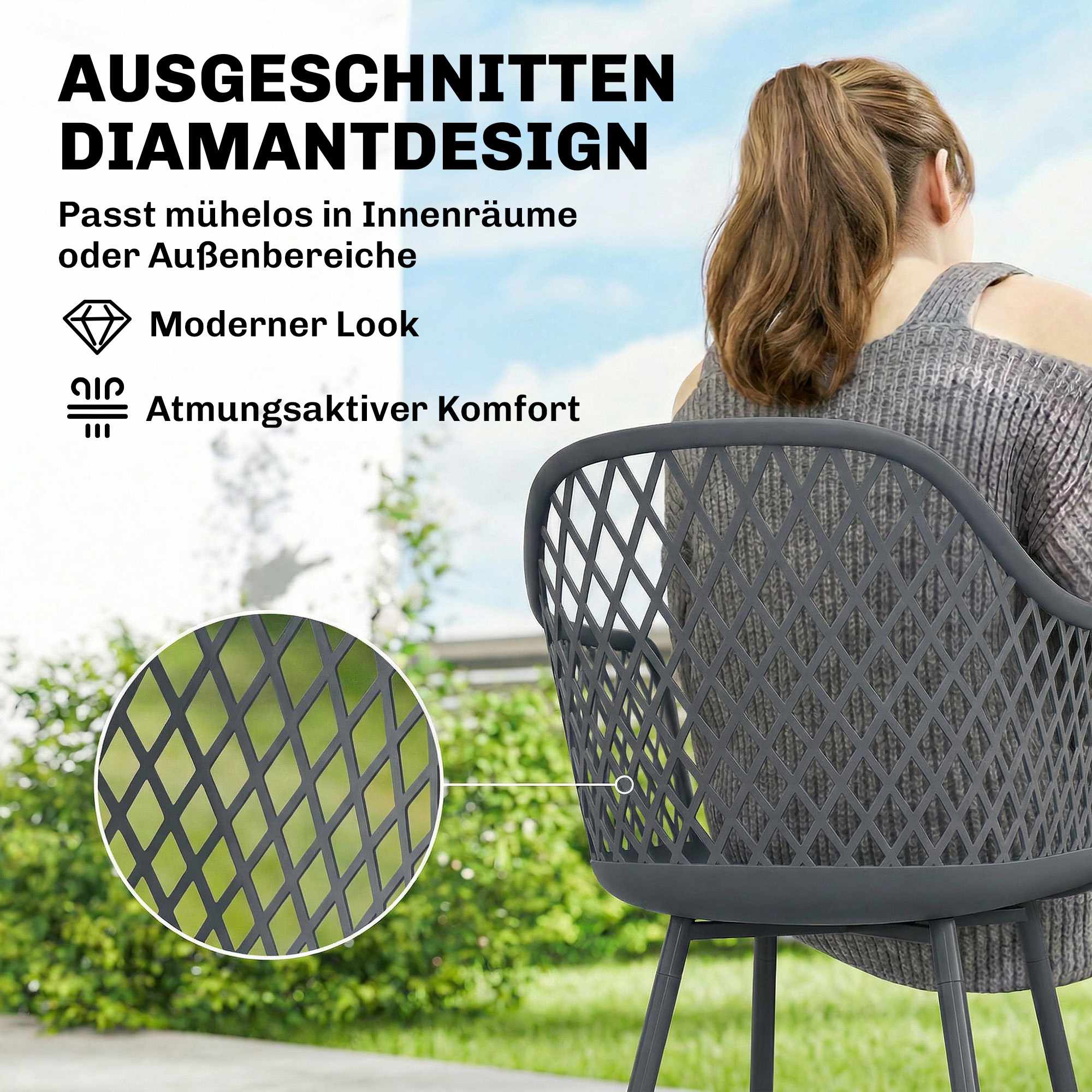 Set med 4 UV-beständiga trädgårdsstolar i mörkgrå plast