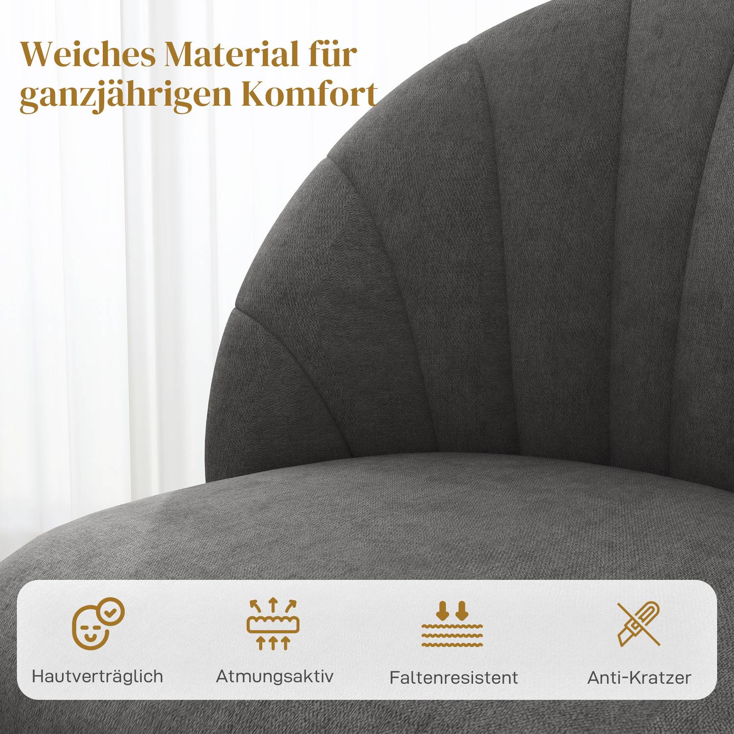 Set med 4 matstolar i sammet, ergonomiska, mörkgrå