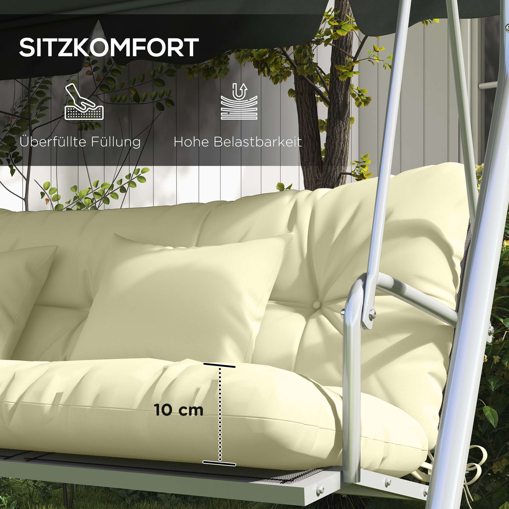 Set med dynor för utomhusstolar, vattenavvisande, 150x50 cm, krämfärgad