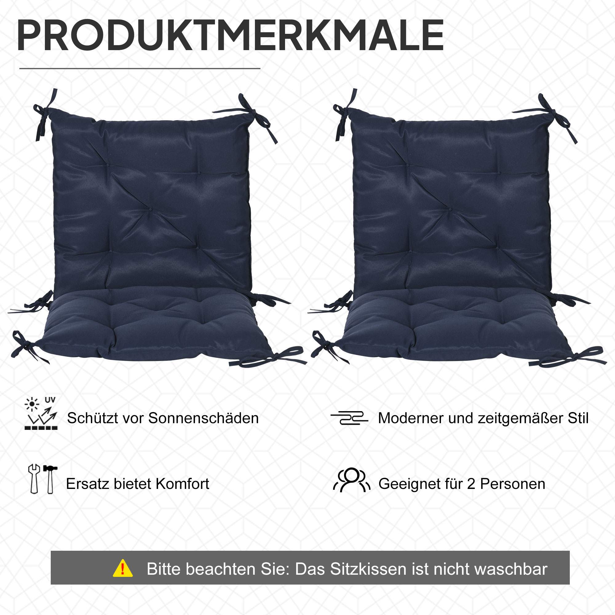 Set med dynor till utomhusstolar, 98x50 cm, mörkblå, 8 cm tjock