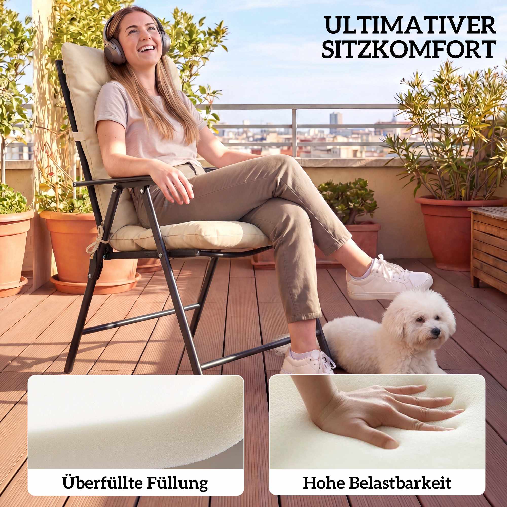 Set med sittdynor för utomhusbruk, 8 cm tjocka, beige, 120x50 cm