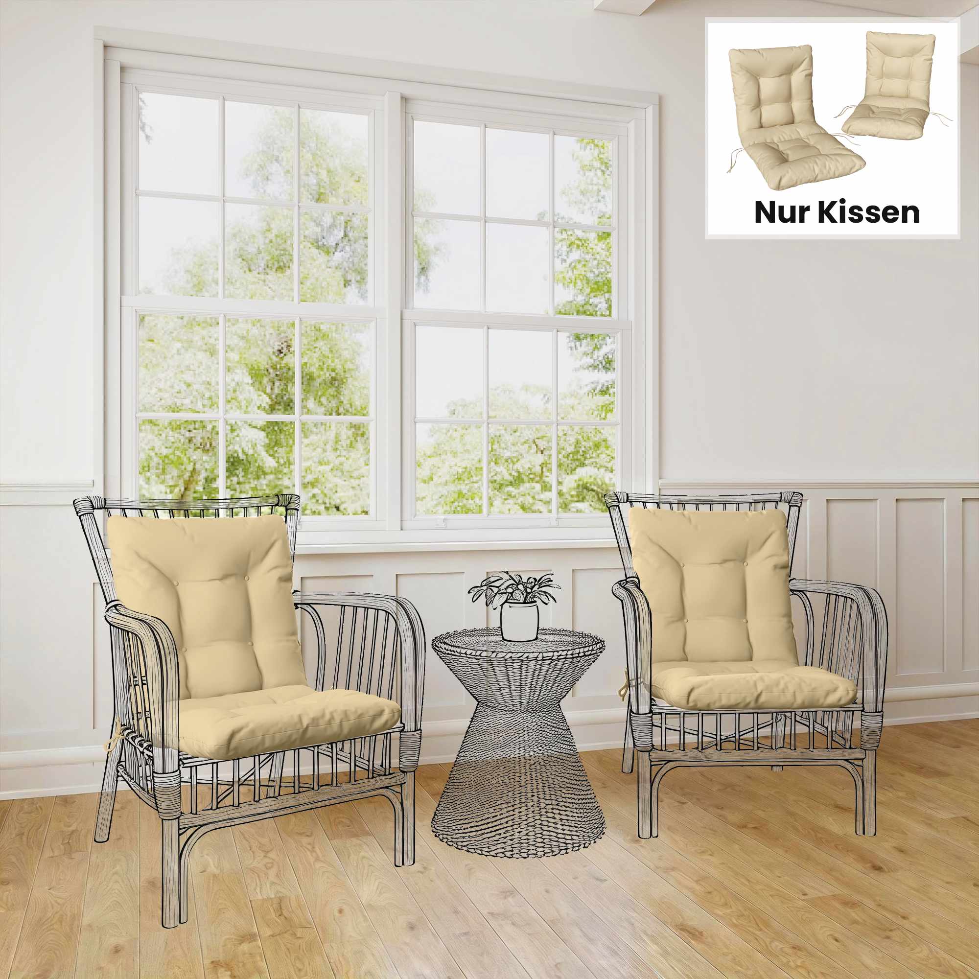 Set med sittdynor för utomhusbruk, 8 cm tjocka, beige, 120x50 cm