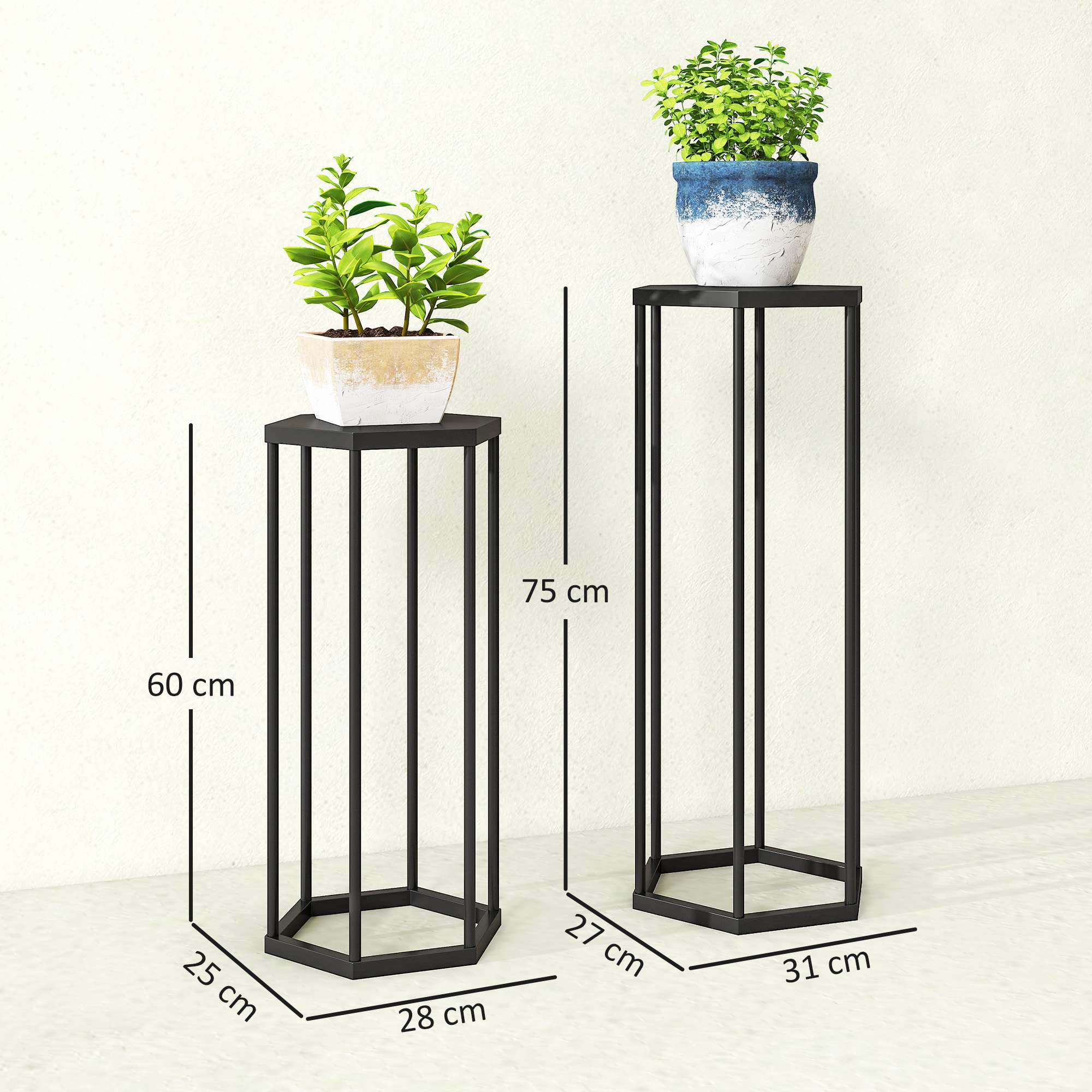 Sexkantiga växtställ i metall, för inomhusbruk och utomhusbruk, 2-pack