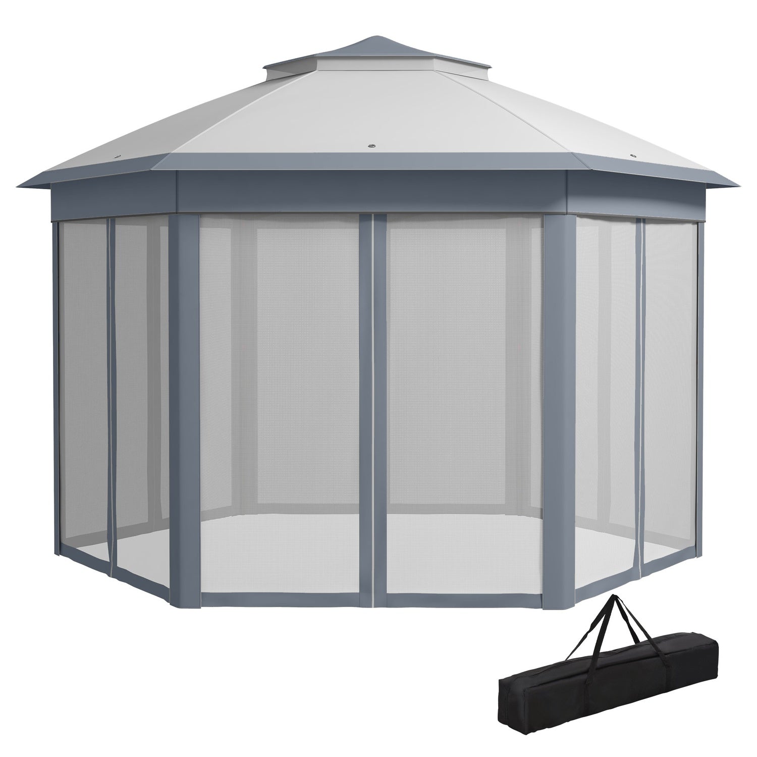 Šestihranný párty stan pop-up, 4x4m, se 6 bočními panely, šedý