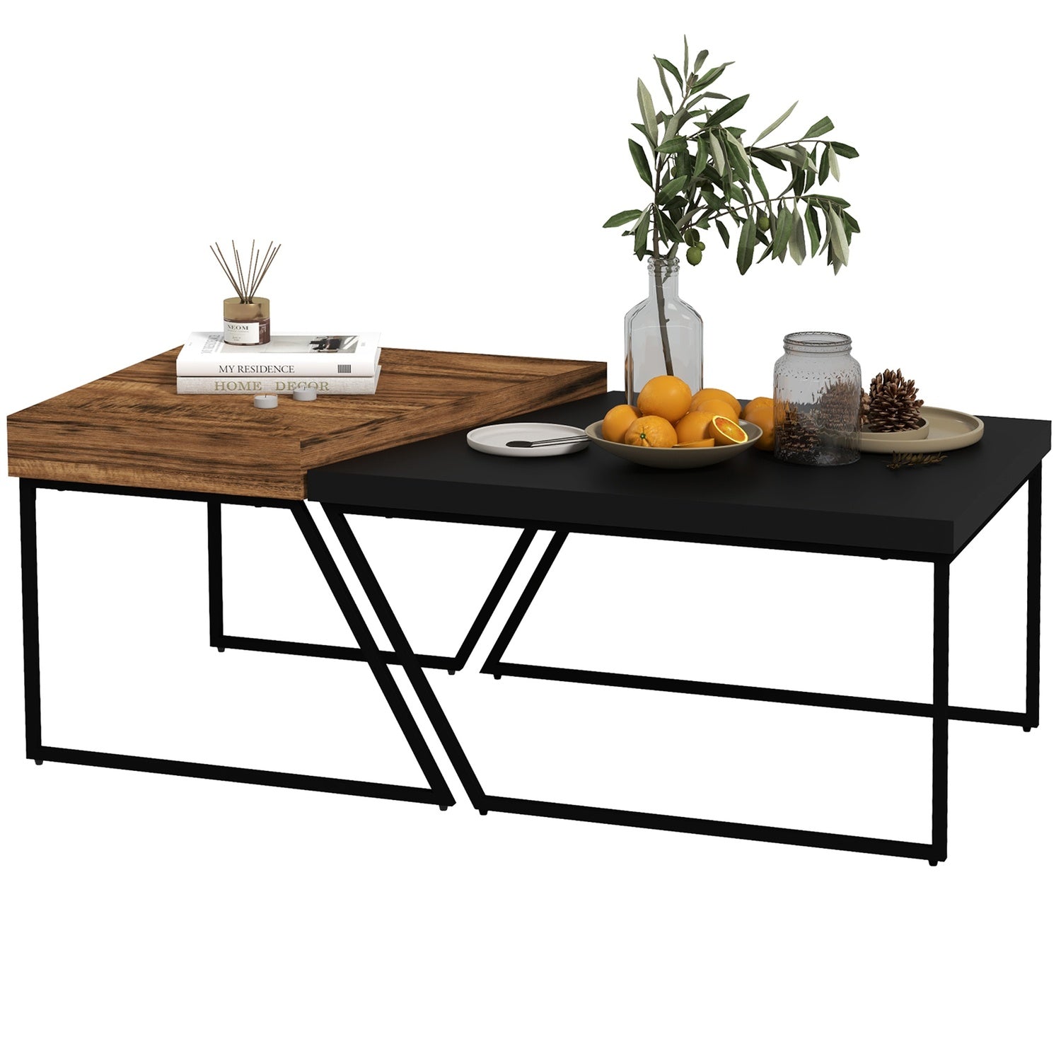 Sidobord i industriellt stål – geometrisk design, svart