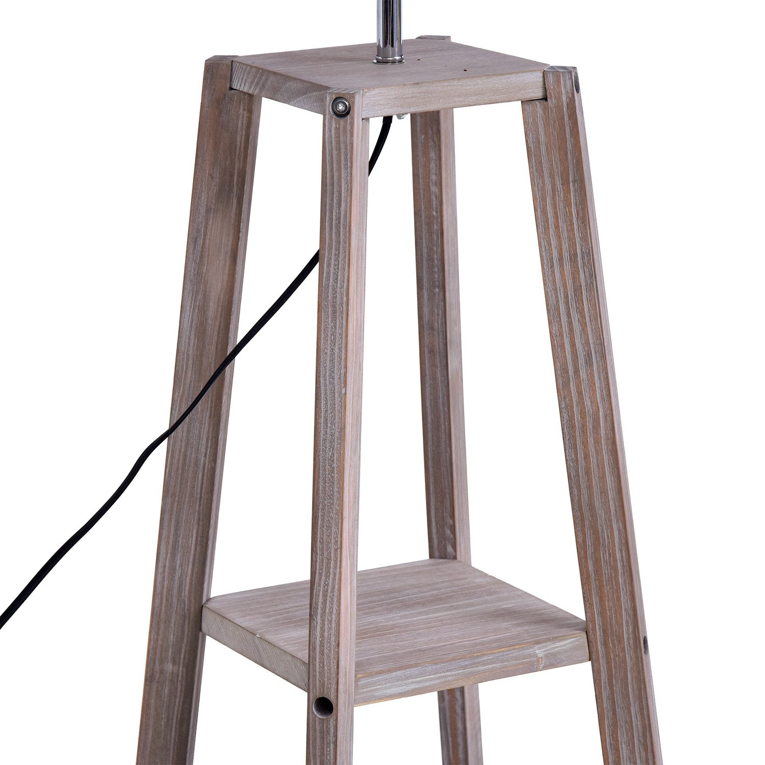 Skandinavisk golvlampa med hylla, furu & linne
