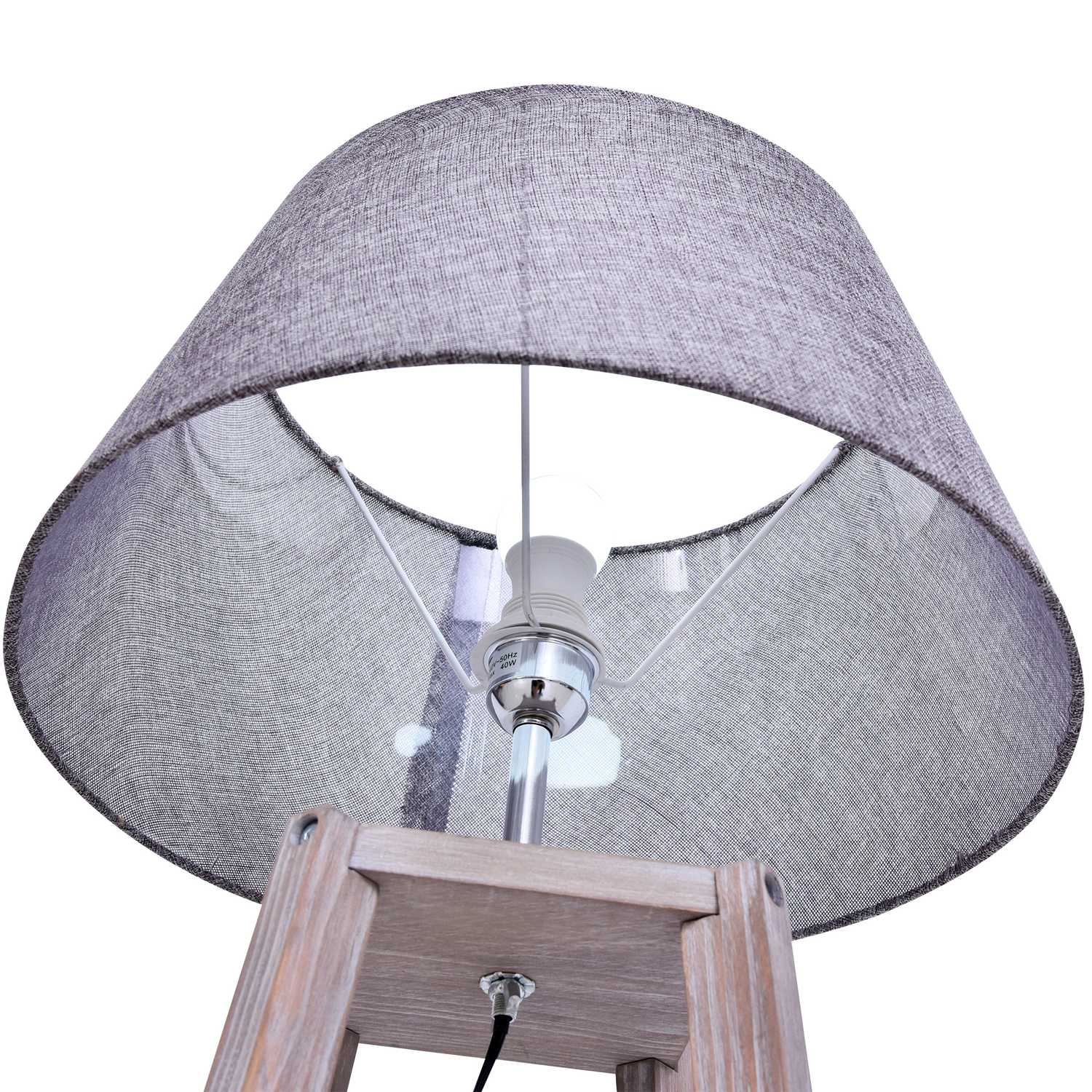Skandinavisk golvlampa med hylla, furu & linne