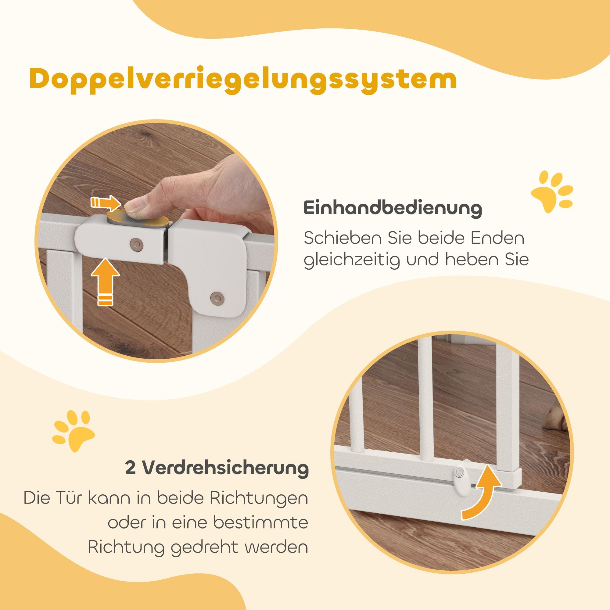Säkerhetsgrind för husdjur, justerbar 75-95 cm, tvåvägsöppning, vit