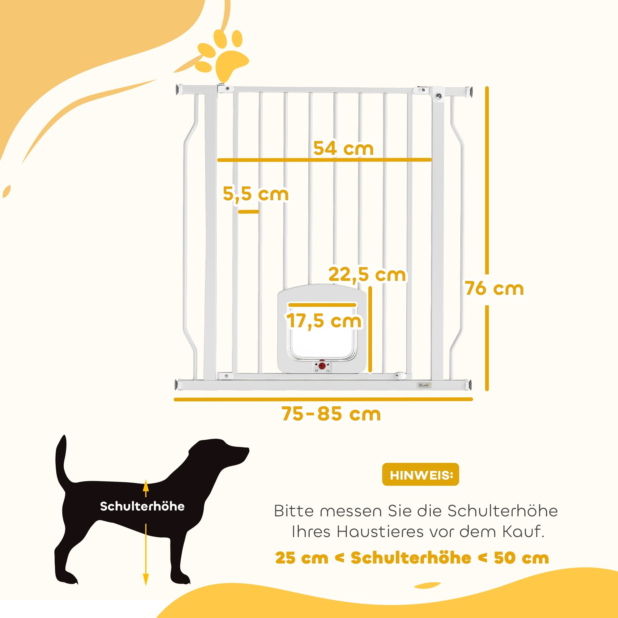 Säkerhetsgrind för husdjur med kattlucka, utan borr, 75-85 cm, stål