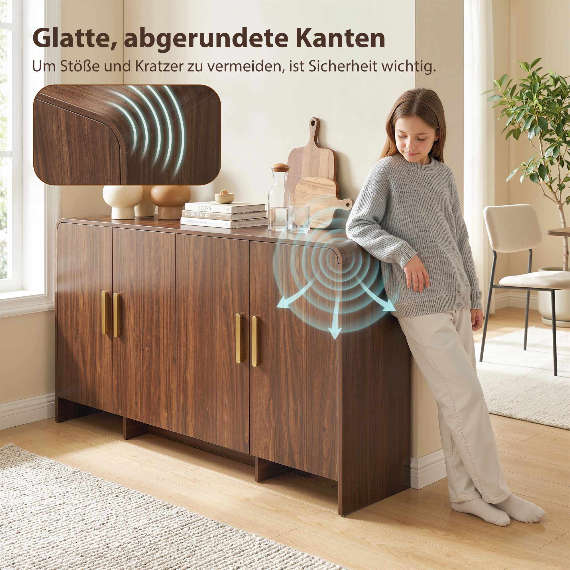 Skänk buffé 152 cm, mjukstängande dörrar, valnötsfinish