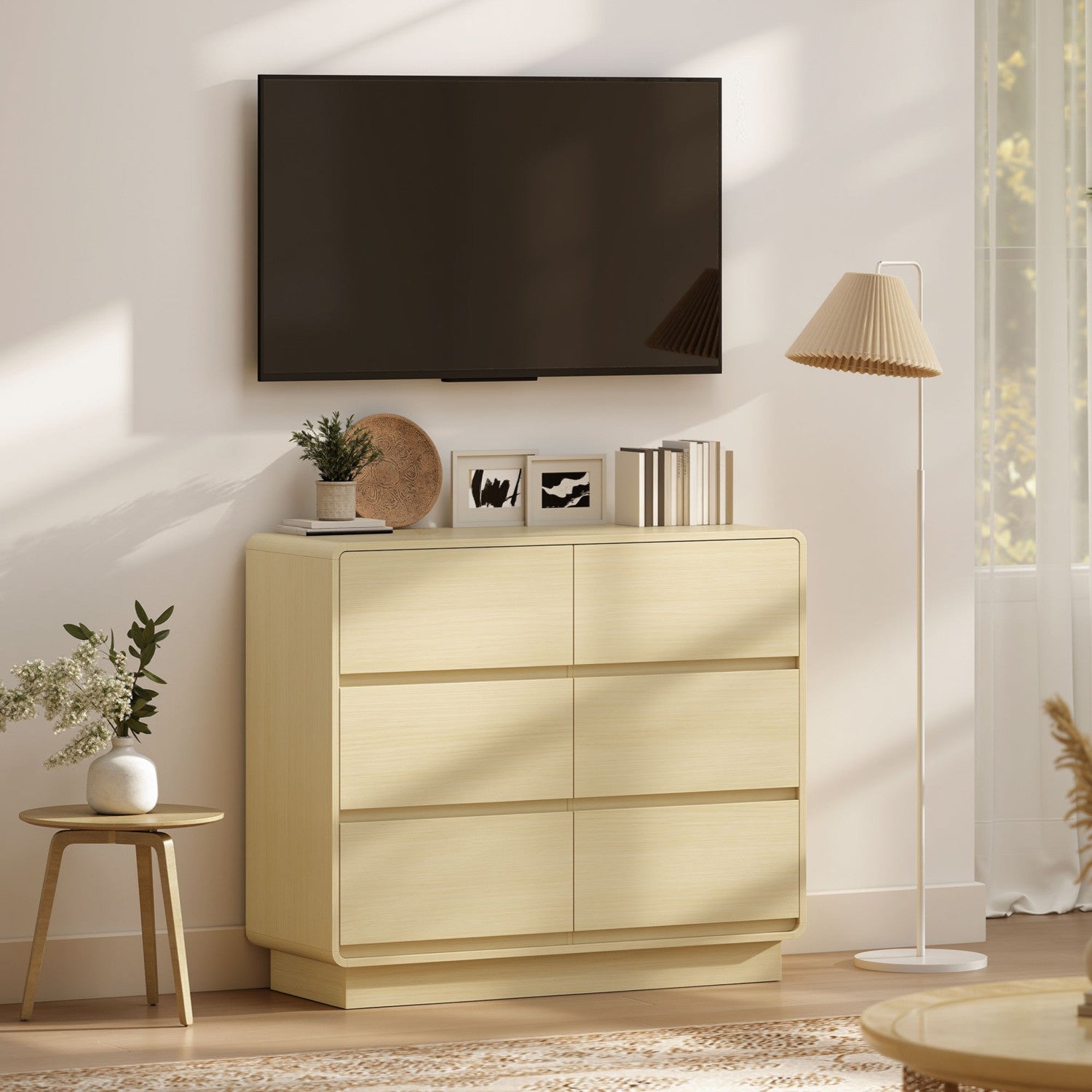 Skänk med 6 lådor, 100 cm, naturträfinish