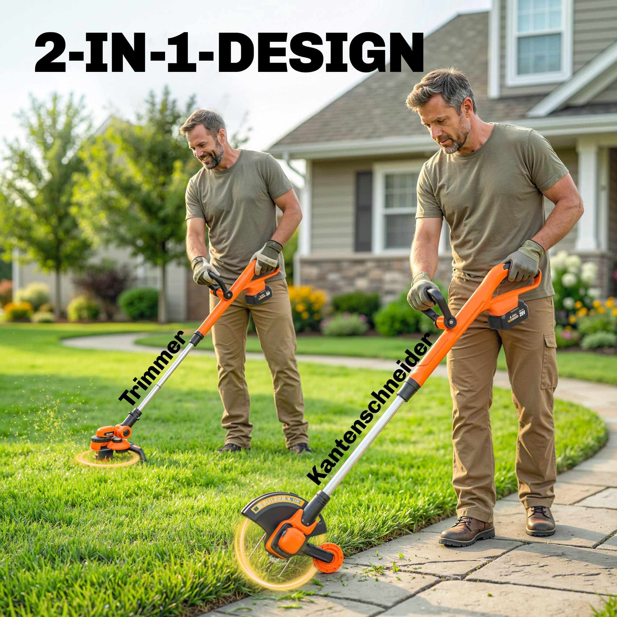 Sladdlös grästrimmer 21V, 25 cm klippbredd, 2x4,0Ah batterier