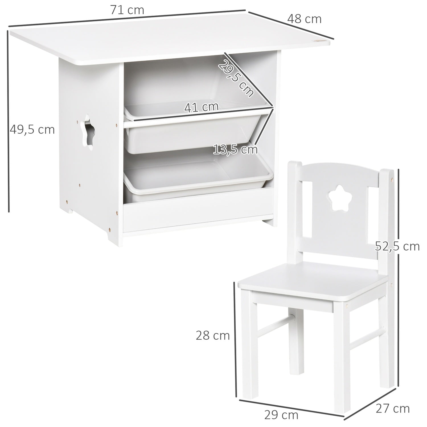 Småbarnsbord & 2 stolar, MDF, vit/grå