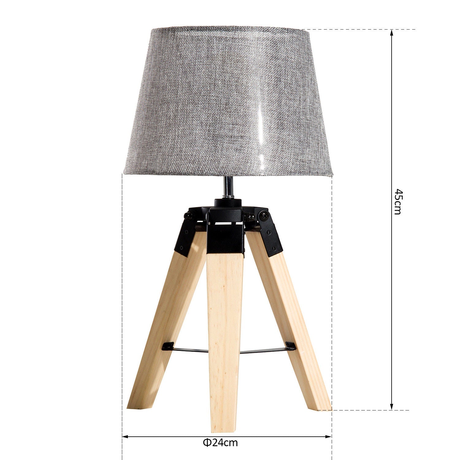 Sängbordslampa i grå linnelook, Furu & Polyester, E27