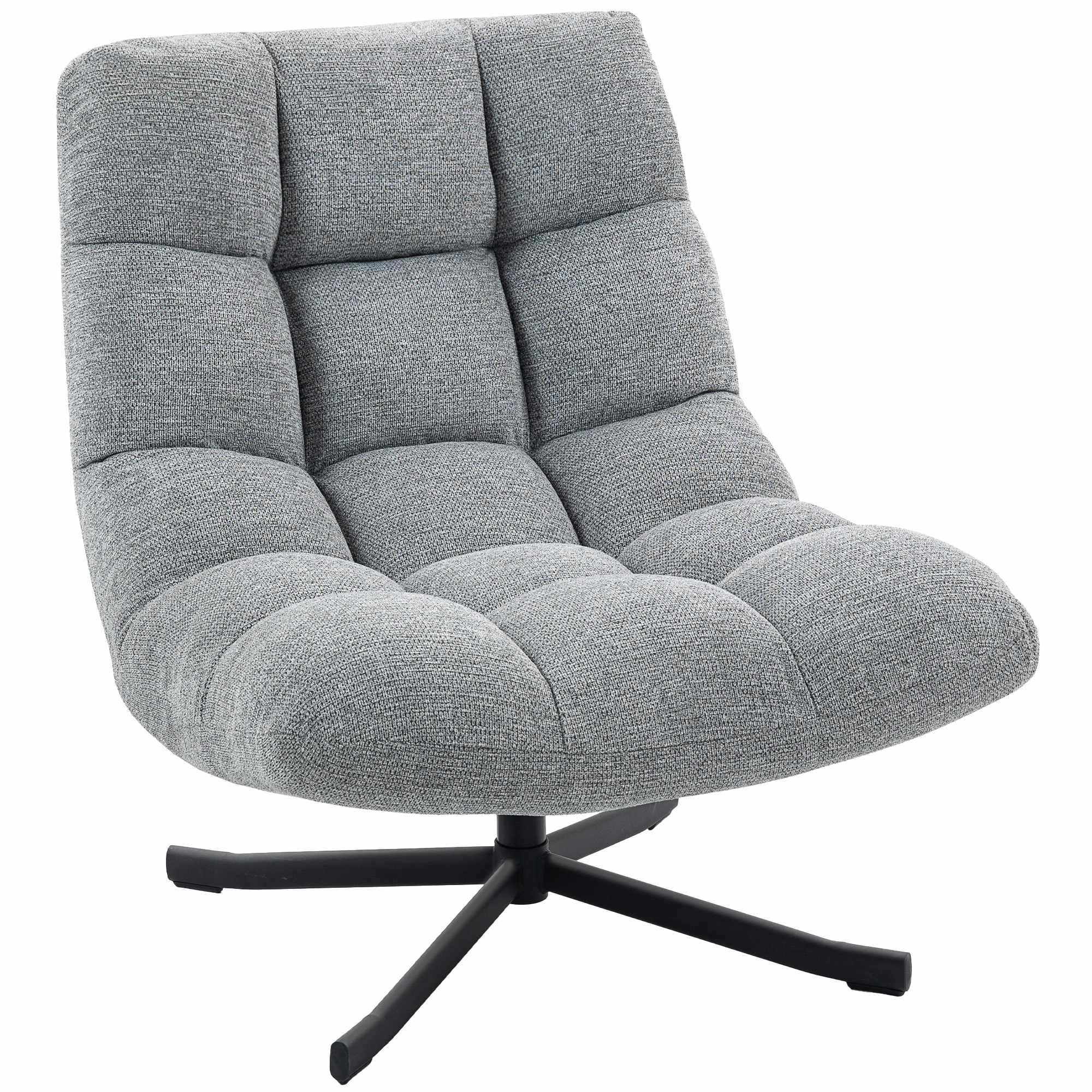 Snurrfåtölj, armlös bred sits, grå chenille