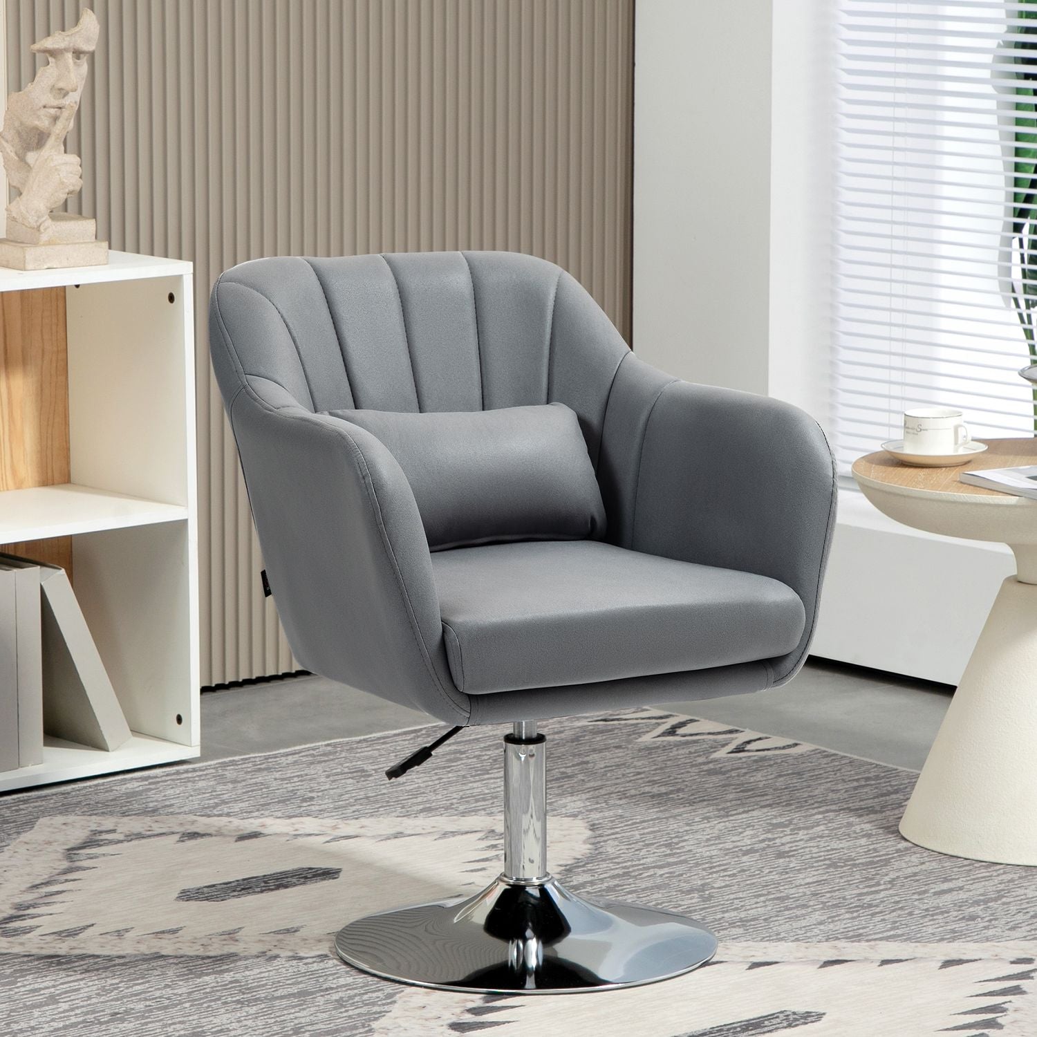 Snurrstol, höj- och sänkbar kontorsstol, polyester, metall, 60 x 60 x 79-91 cm, mörkgrå