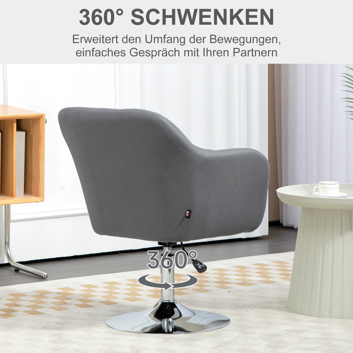 Snurrstol, höj- och sänkbar kontorsstol, polyester, metall, 60 x 60 x 79-91 cm, mörkgrå