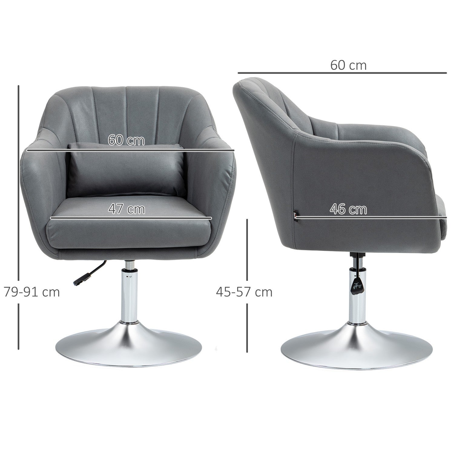 Snurrstol, höj- och sänkbar kontorsstol, polyester, metall, 60 x 60 x 79-91 cm, mörkgrå