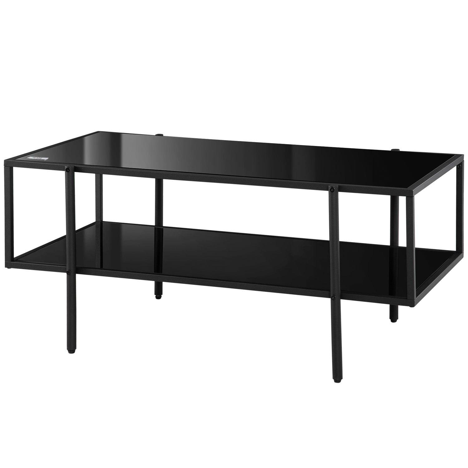 Soffbord i svart stål, härdat glas, 2 hyllplan