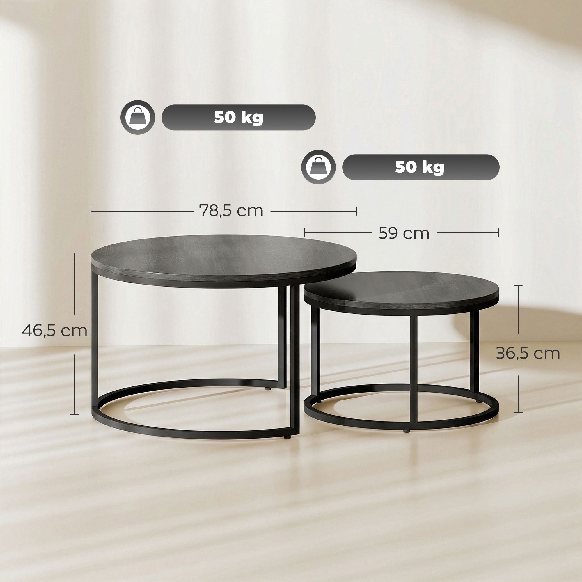 Soffbordsset med hopfällbara ställningar, metallram, träfinish
