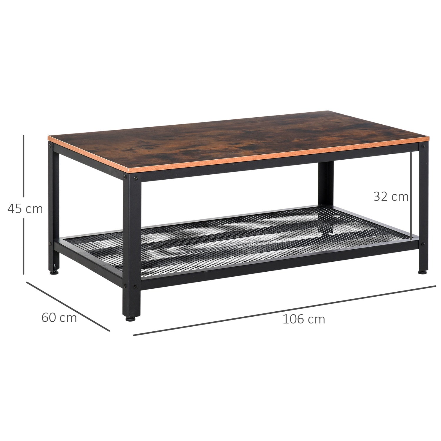 Soffbord svart valnöt metallram med förvaring – 106x60x45cm