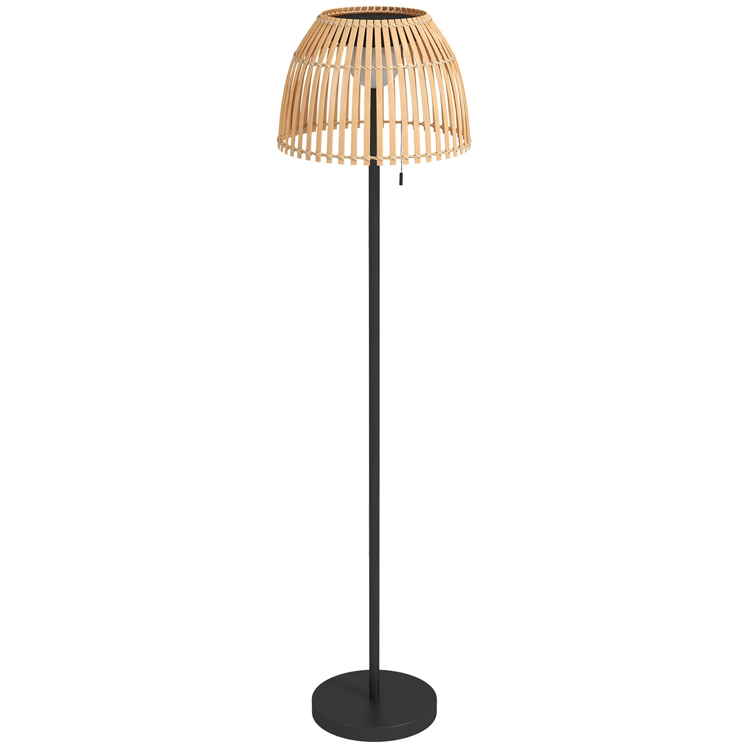 Solární LED stojací lampa – bambusová, stmívatelná, s USB nabíjením