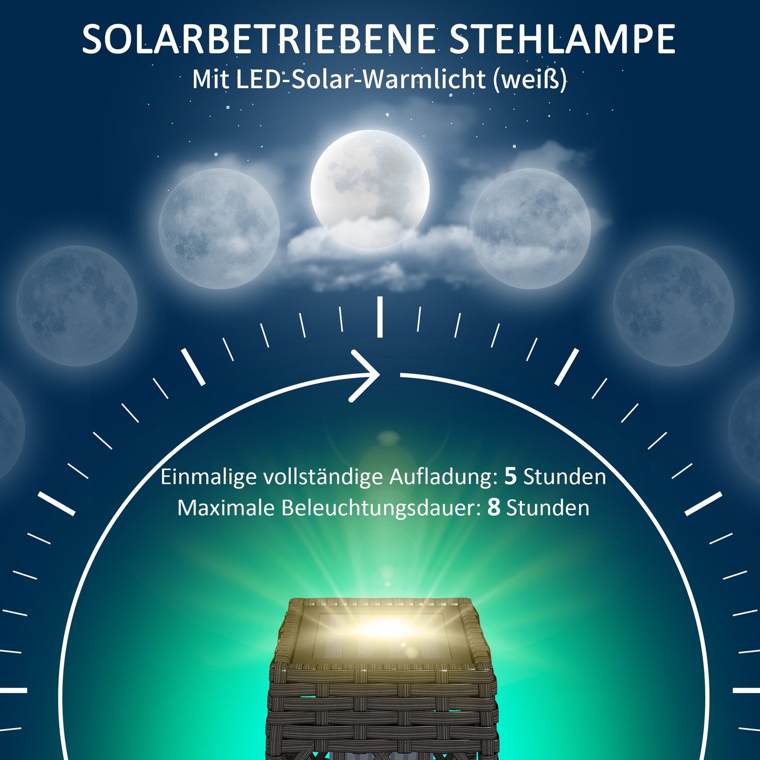 Solární LED zahradní lampa z polyratanu se světelným senzorem, šedá