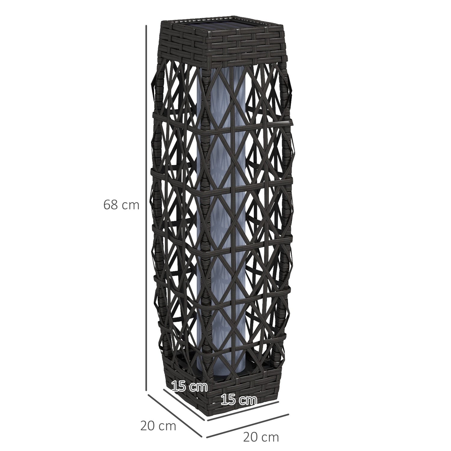 Solární LED zahradní lampa z polyratanu se světelným senzorem, šedá