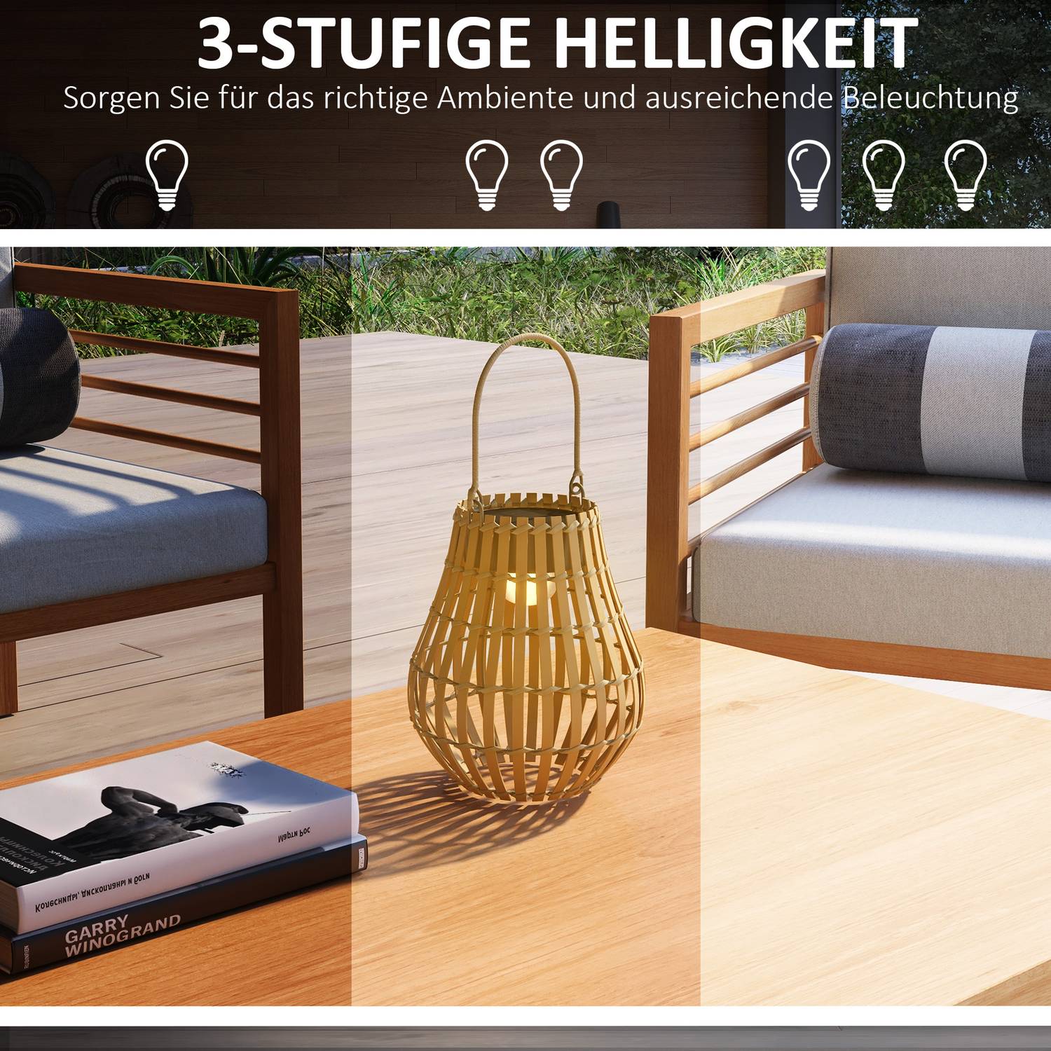 Solar trädgårdslampa, USB-laddningsbar, 3 ljusfärger