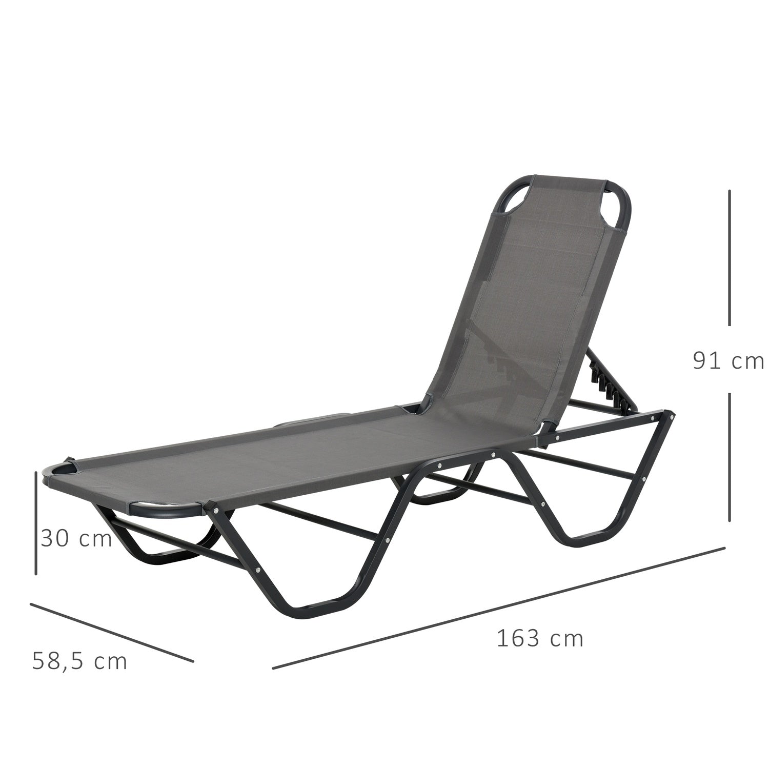 Solstol i aluminium, 5-vånings justerbar, grå/svart