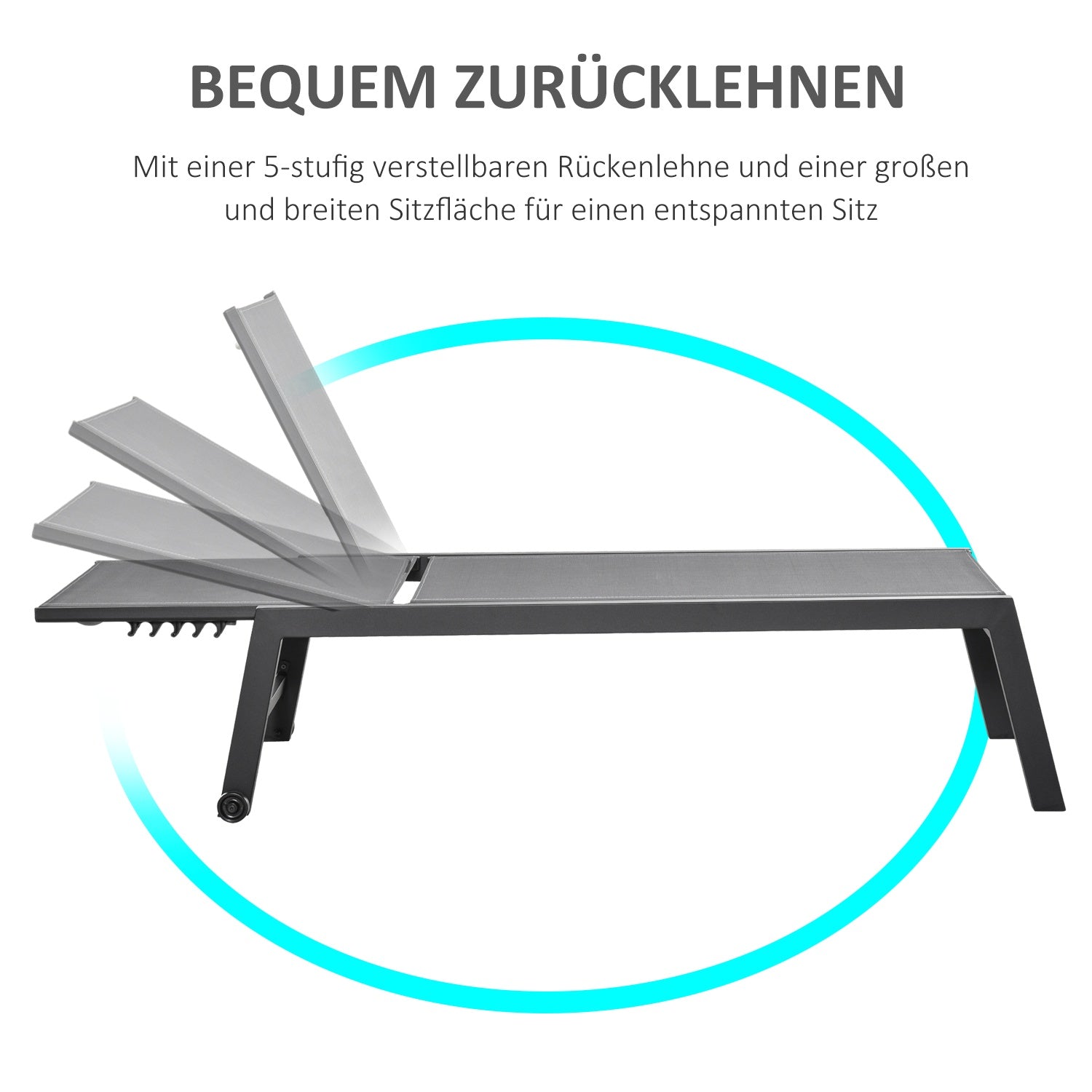 Solstol i aluminium med justerbart ryggstöd, Grå 169x65 Cm