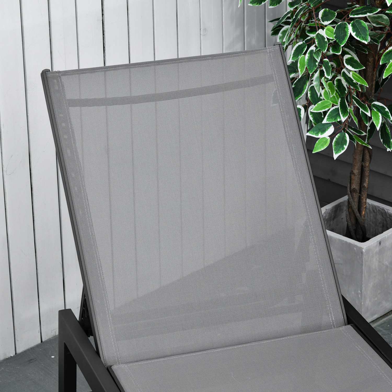 Solstol i aluminium med justerbart ryggstöd, Grå 169x65 Cm