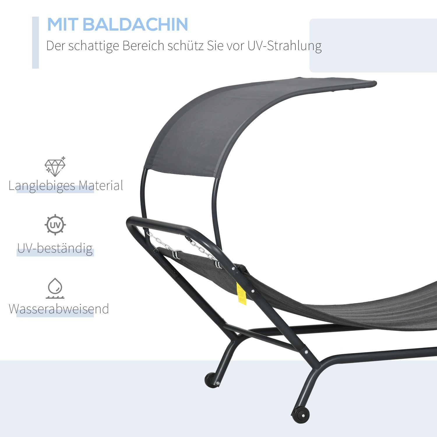 Solstol med tak, dyna, 240x92x148cm, mörkgrå